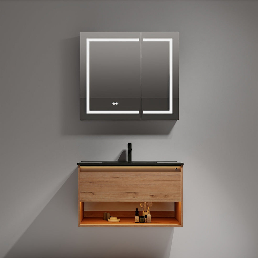 Bergen Wall-Mounted Single Sink Bathroom Vanity with LED Lighting