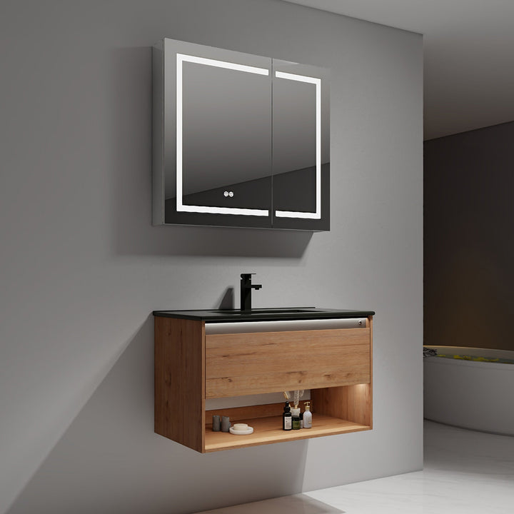 Bergen Wall-Mounted Single Sink Bathroom Vanity with LED Lighting