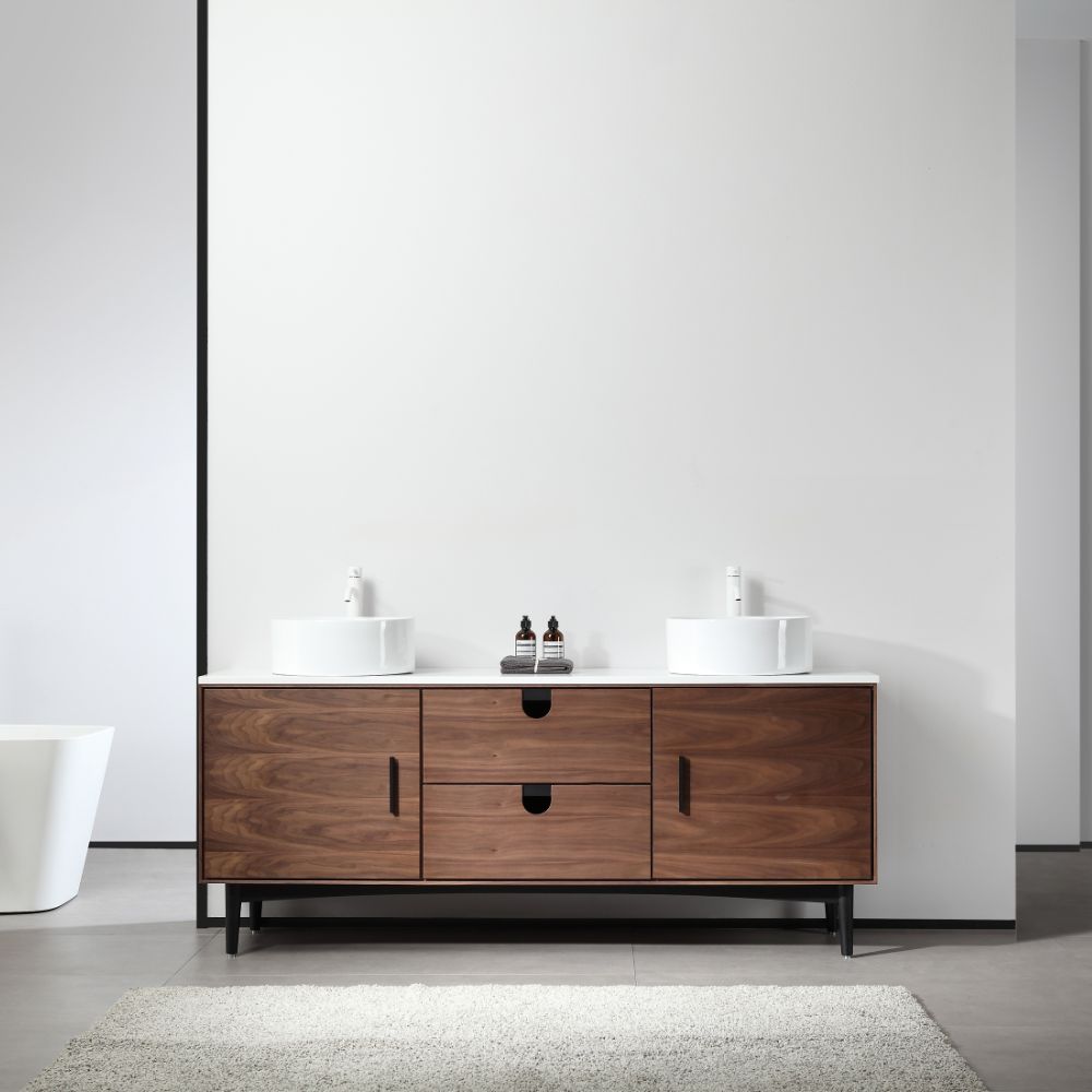 Portree 72" Double Sink Freestanding Bathroom Vanity with Vessel Sinks | ANVE Kitchen & Bath