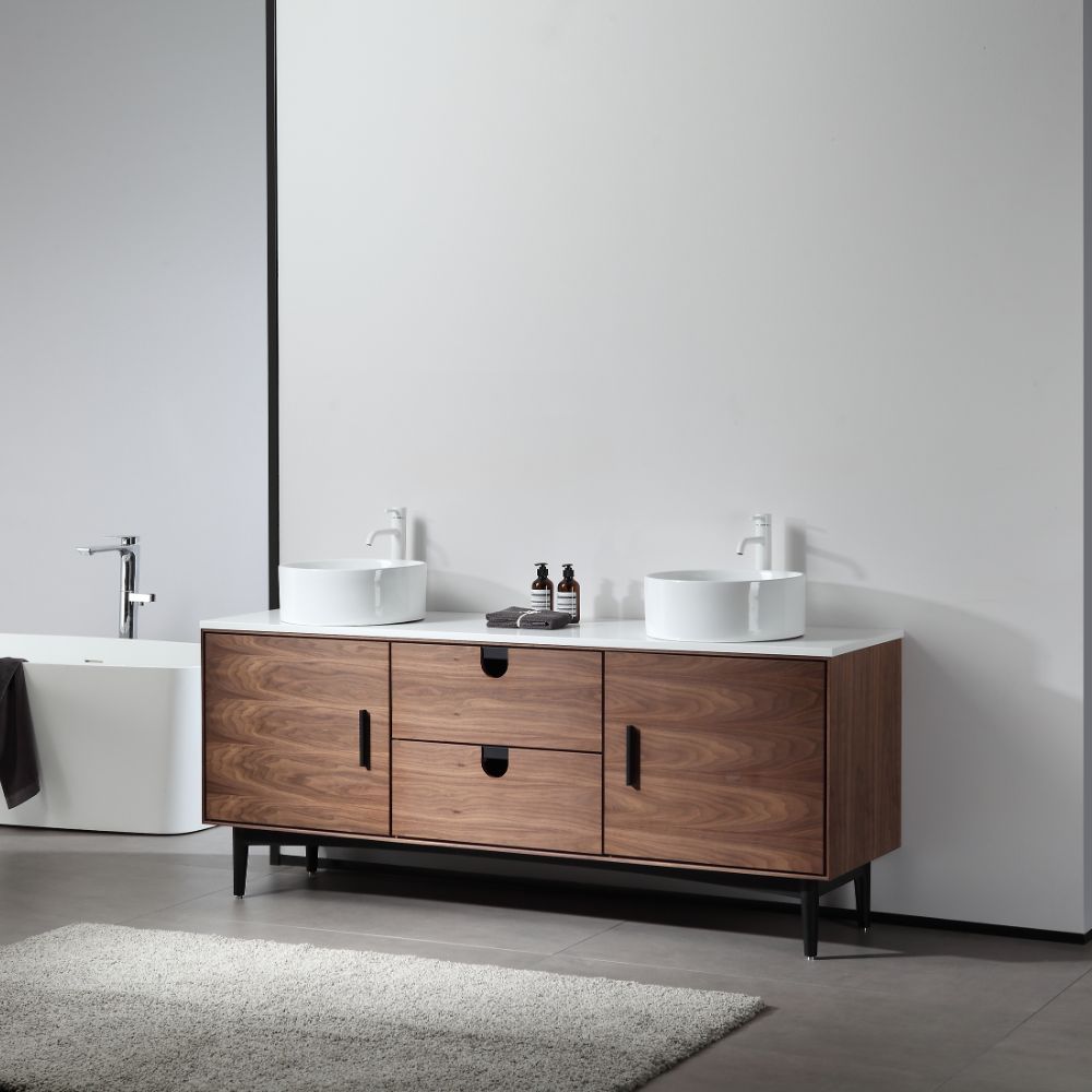Portree 72" Double Sink Freestanding Bathroom Vanity with Vessel Sinks