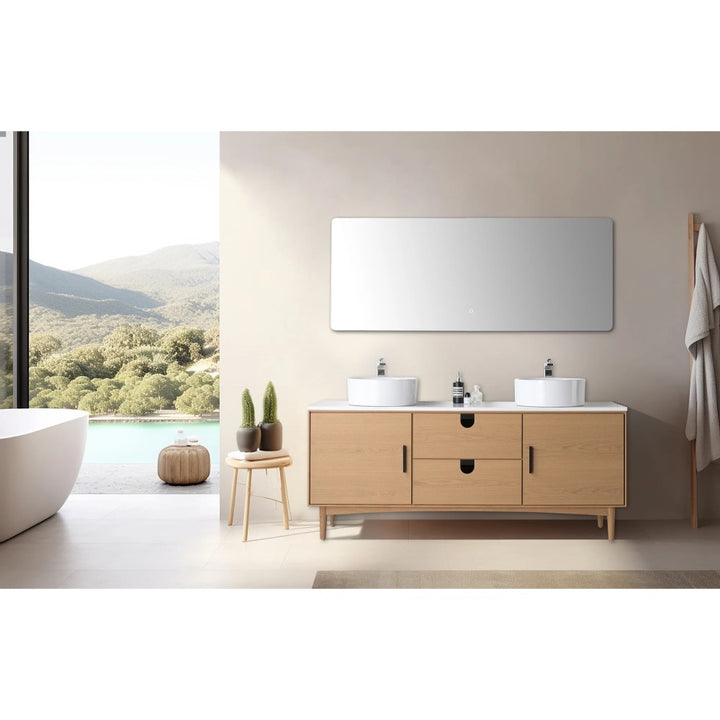 Portree 72" Double Sink Freestanding Bathroom Vanity with Vessel Sinks
