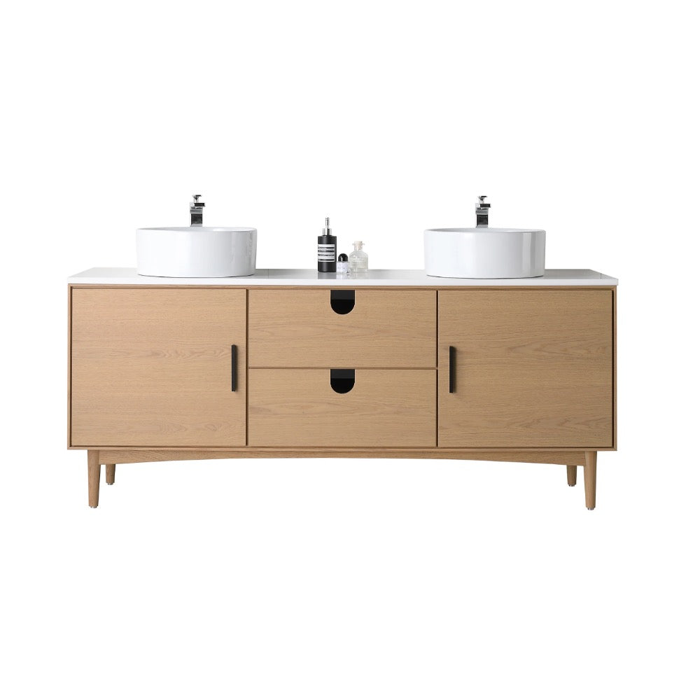 Portree 72" Double Sink Freestanding Bathroom Vanity with Vessel Sinks