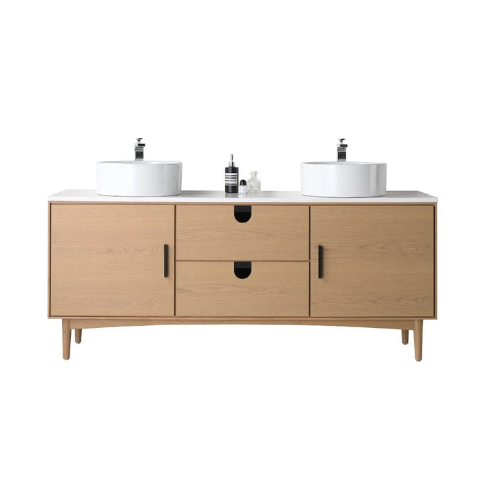 Portree 72" Double Sink Freestanding Bathroom Vanity with Vessel Sinks
