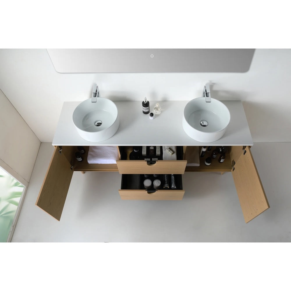 Portree 72" Double Sink Freestanding Bathroom Vanity with Vessel Sinks