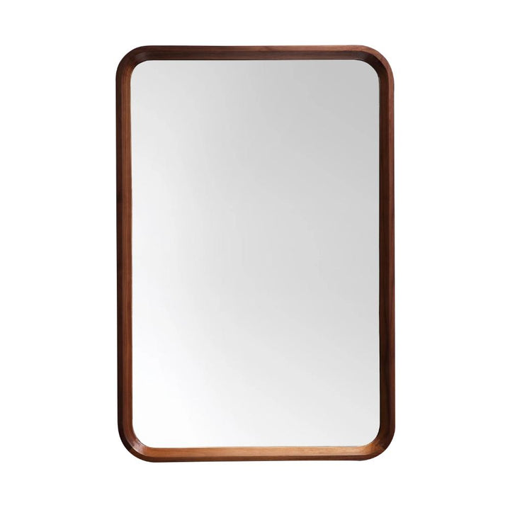 The Vela Mirrors collection offers a rectangular wall mirror with rounded corners and a dark wood frame, displayed on a white background.