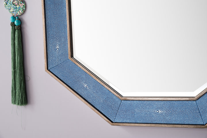 Tangent 30" x 41" Hexagonal Bathroom Mirror, Silver with Delft Blue