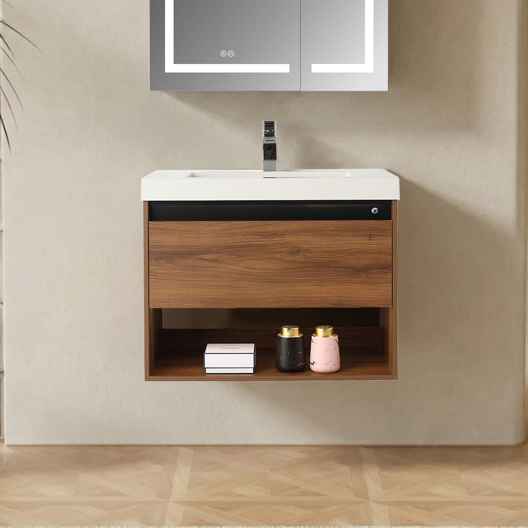 Bergen Wall-Mounted Single Sink Bathroom Vanity with LED Lighting | ANVE Kitchen & Bath