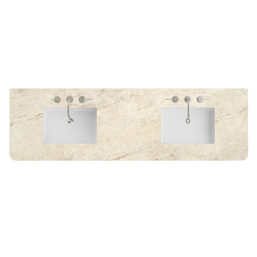 72" Double Tajnar Eclos 3 CM Radius-Cut Widespread Vanity Top with Sinks | ANVE Kitchen &amp; Bath
