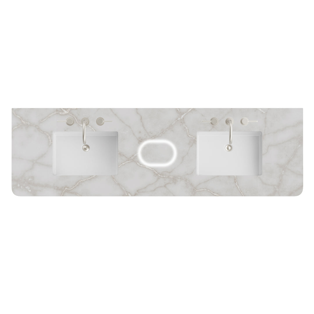 72" Radius-Cut Double Vanity Top in Victorian Silver with FreePower Charger | ANVE Kitchen &amp; Bath