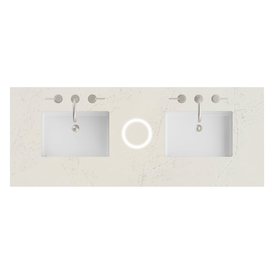 60" Double Vanity Top in Siberian Silestone with Sinks &amp; FreePower Charger | ANVE Kitchen &amp; Bath
