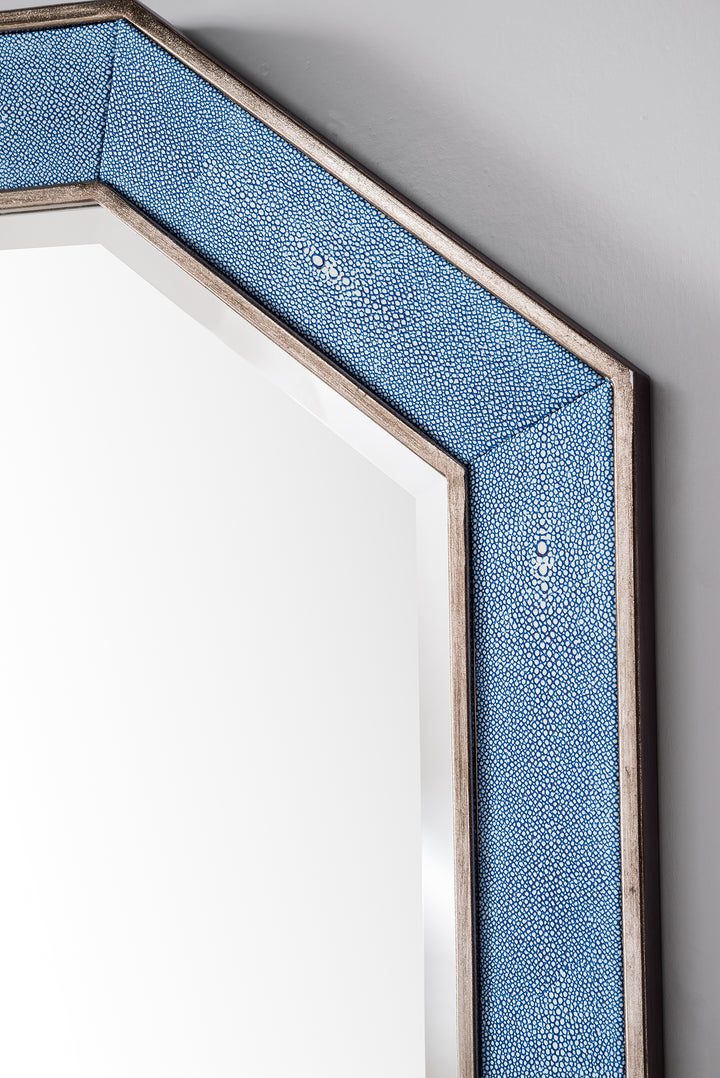 Tangent 30" x 41" Hexagonal Bathroom Mirror, Silver with Delft Blue