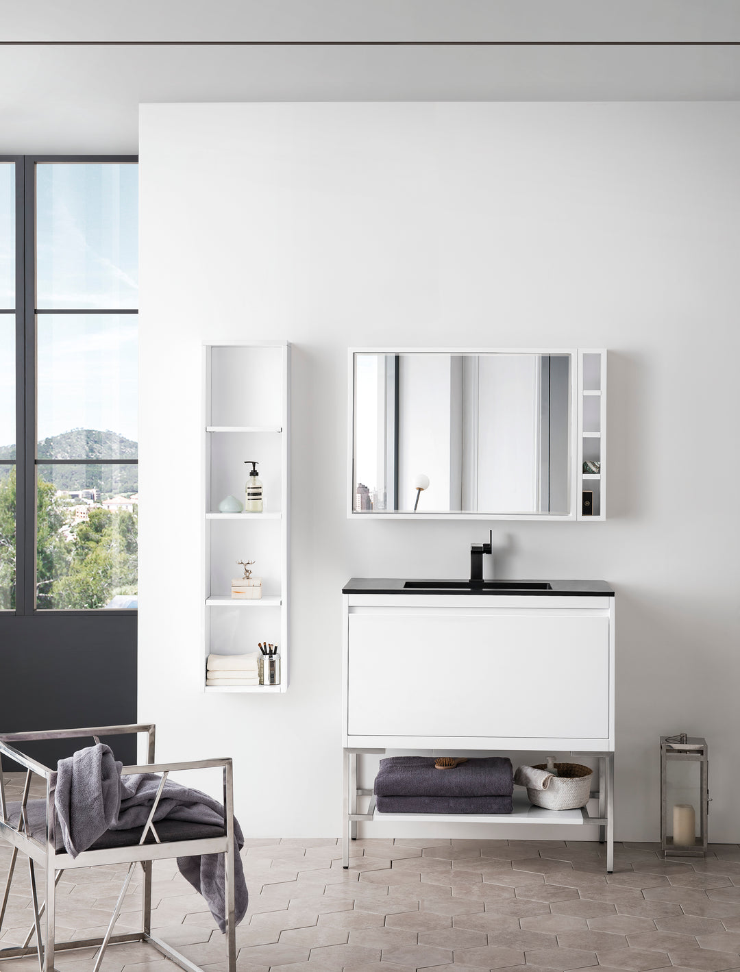 Milan 35.4" x 35.4" Square Bathroom Mirror, Glossy White | ANVE Kitchen & Bath