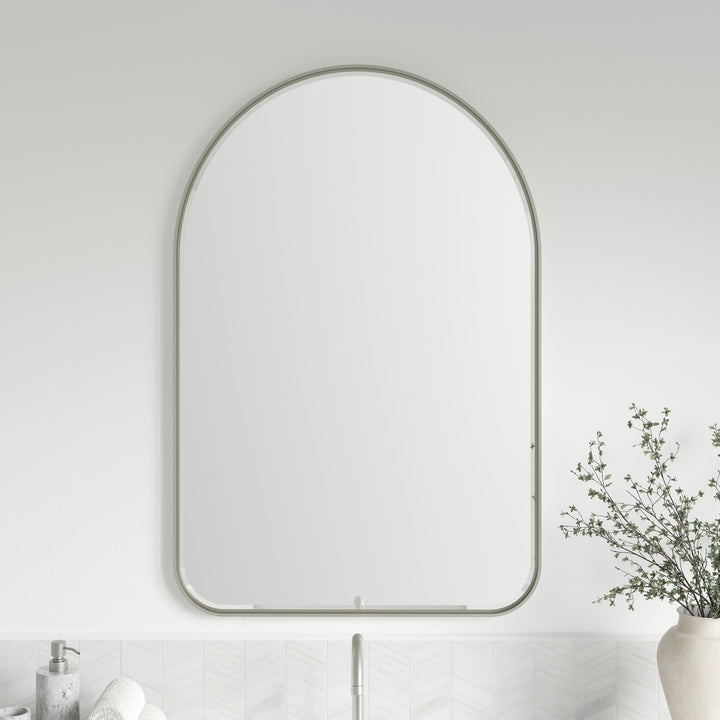 Rohe 24" x 36" Arched Bathroom Mirror, Satin Nickel