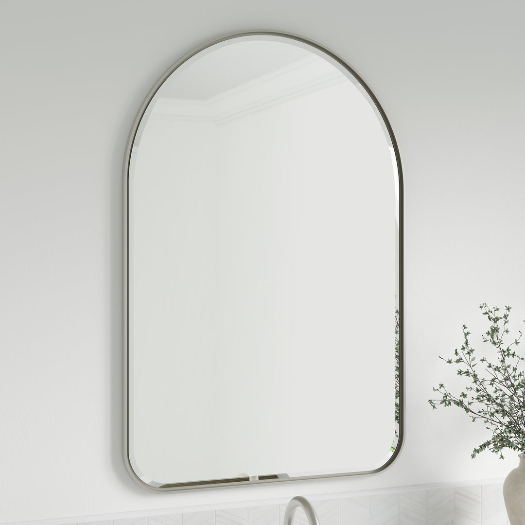 Rohe 24" x 36" Arched Bathroom Mirror, Satin Nickel