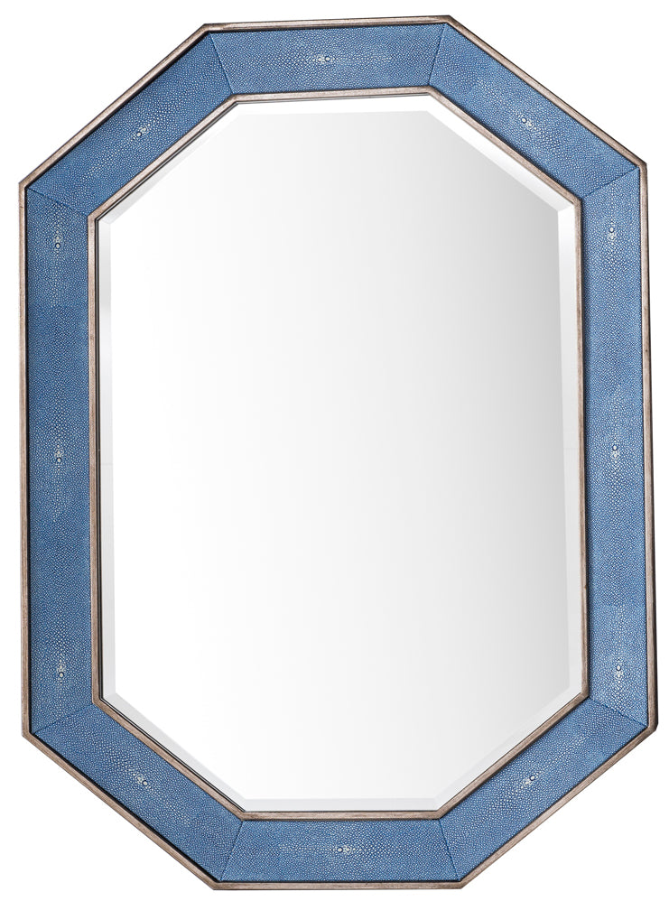 Tangent 30" x 41" Hexagonal Bathroom Mirror, Silver with Delft Blue | ANVE Kitchen & Bath