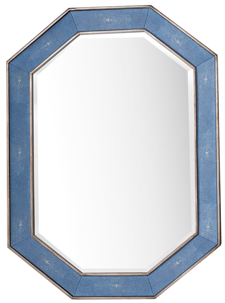 Tangent 30" x 41" Hexagonal Bathroom Mirror, Silver with Delft Blue | ANVE Kitchen &amp; Bath