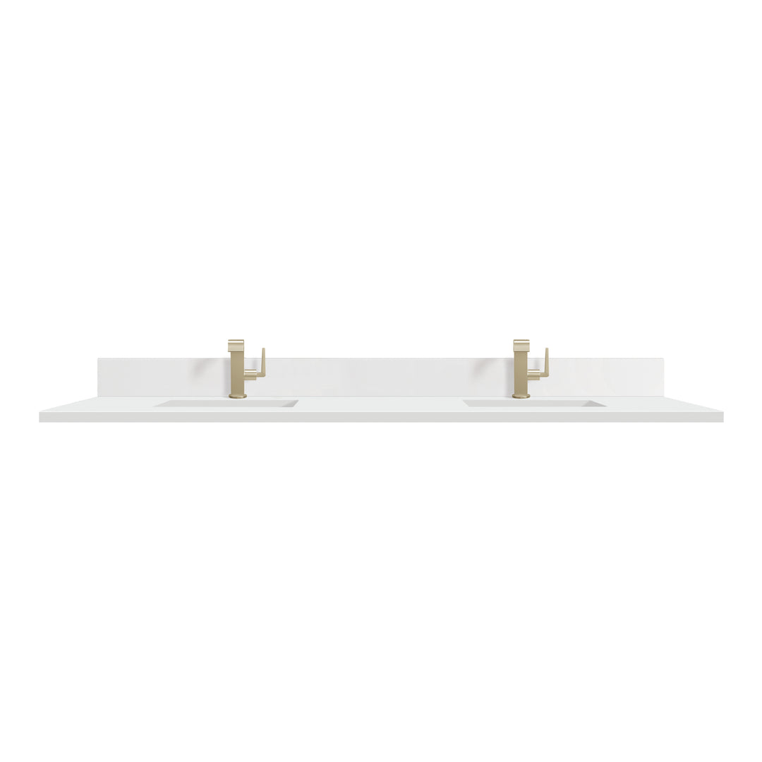 White Zeus 72" Double 3 CM Silestone Vanity Top with Backsplash and Sinks | ANVE Kitchen &amp; Bath