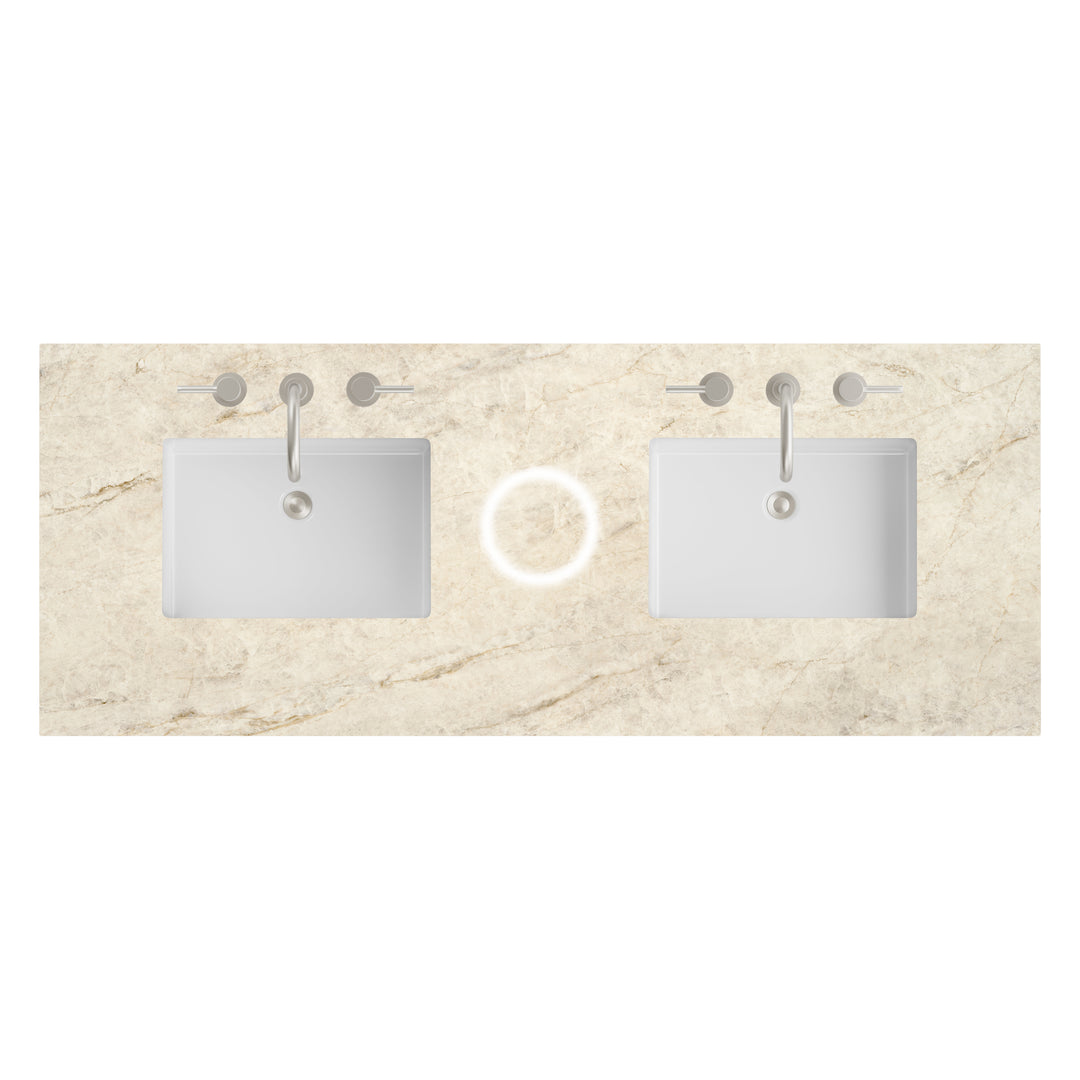 60" Double Tajnar Eclos 3 CM Vanity Top with Sinks &amp; FreePower Wireless Charger | ANVE Kitchen &amp; Bath