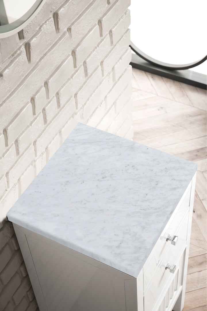 Athens 15" Base Cabinet with Right Door in Glossy White, Carrara Marble Top
