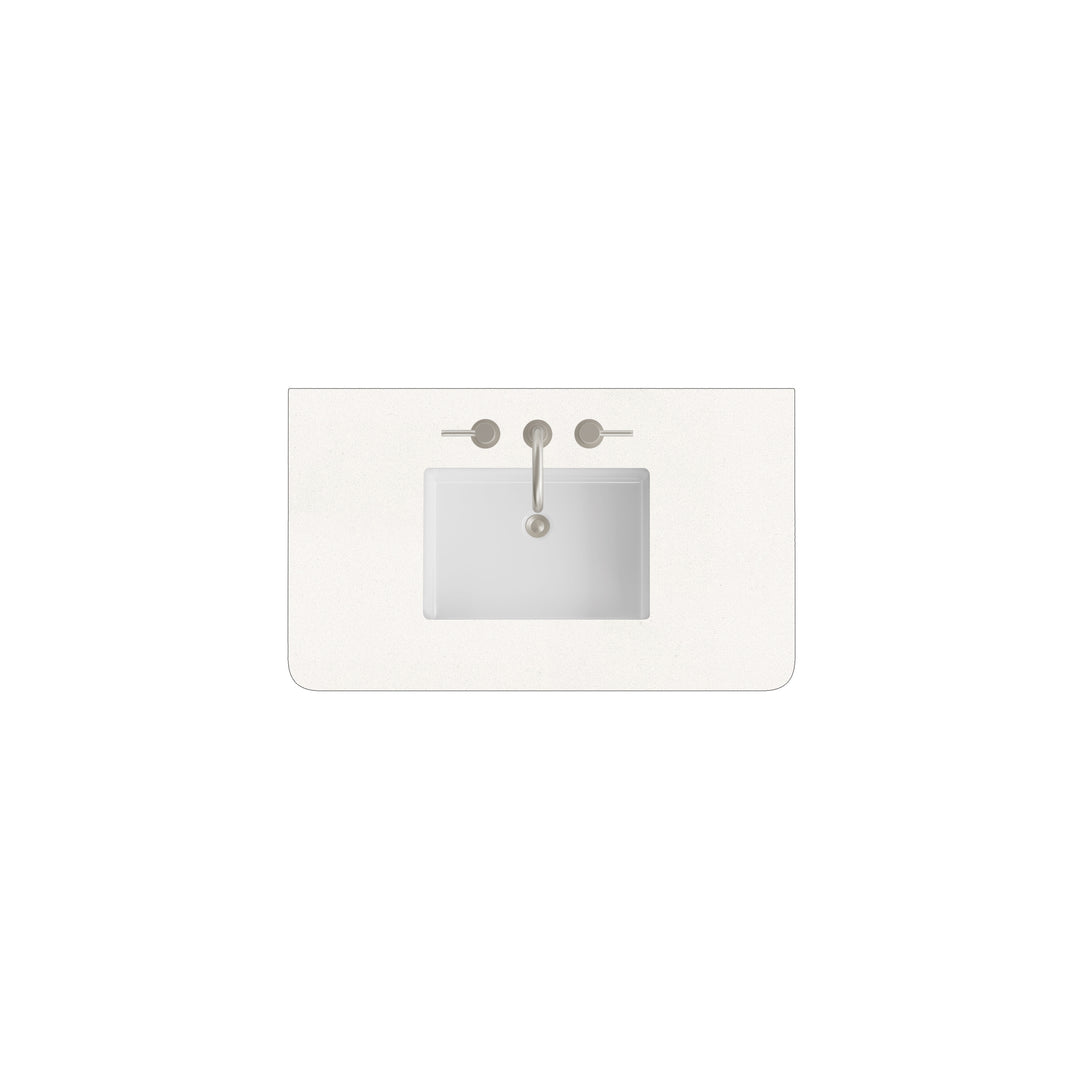 36" Single Radius-Cut Widespread Vanity Top in White Zeus Silestone with Undermount Sink | ANVE Kitchen &amp; Bath