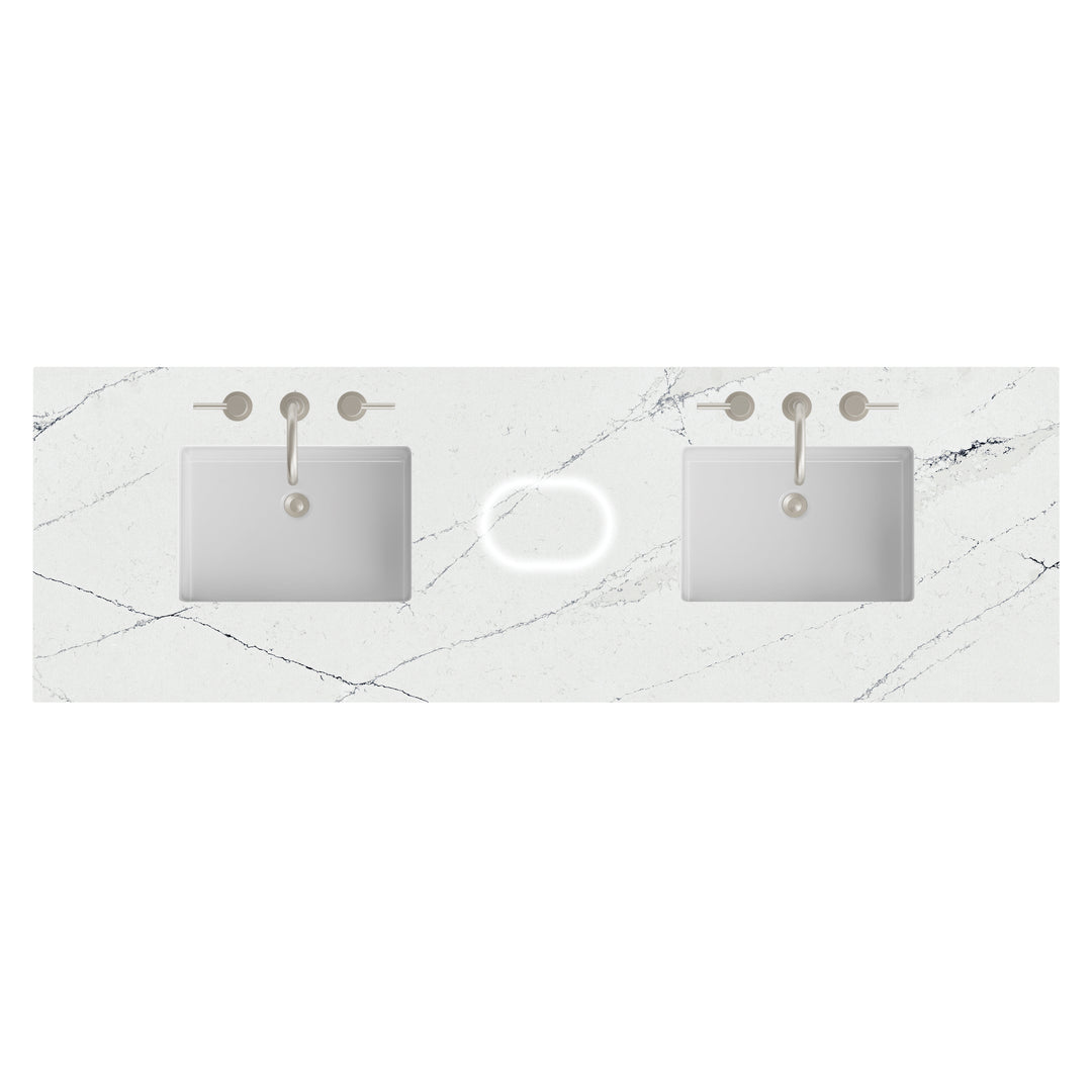 72" Double Ethereal Noctis Silestone 3 CM Vanity Top with Sinks &amp; FreePower Wireless Charger | ANVE Kitchen &amp; Bath