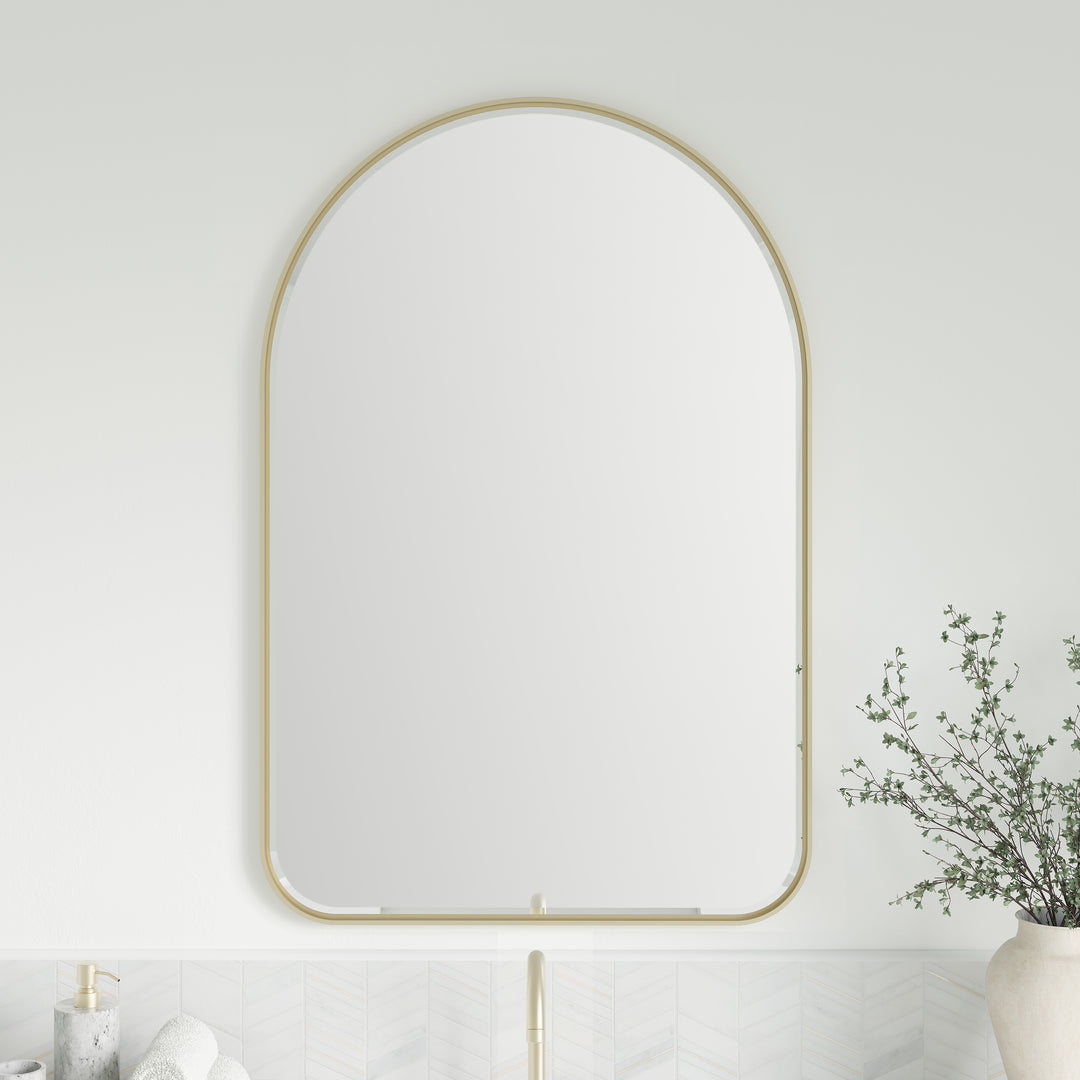 Rohe 24" x 36" Arched Bathroom Mirror, Champagne Brass