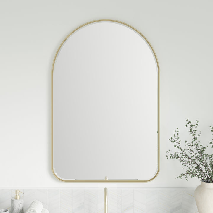 Rohe 24" x 36" Arched Bathroom Mirror, Champagne Brass