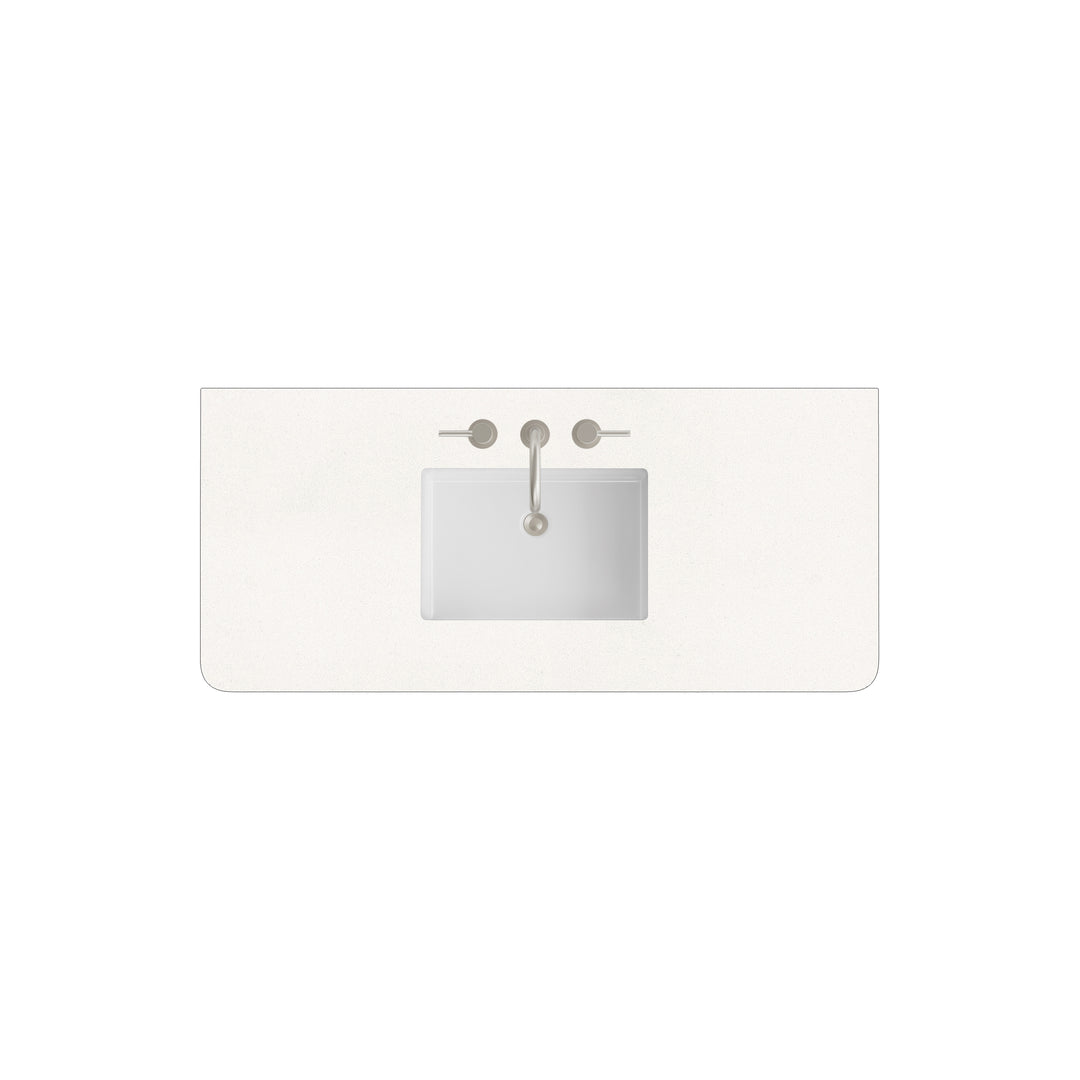 48" Single Radius-Cut Vanity Top in White Zeus Silestone with Undermount Sink, Widespread | ANVE Kitchen &amp; Bath