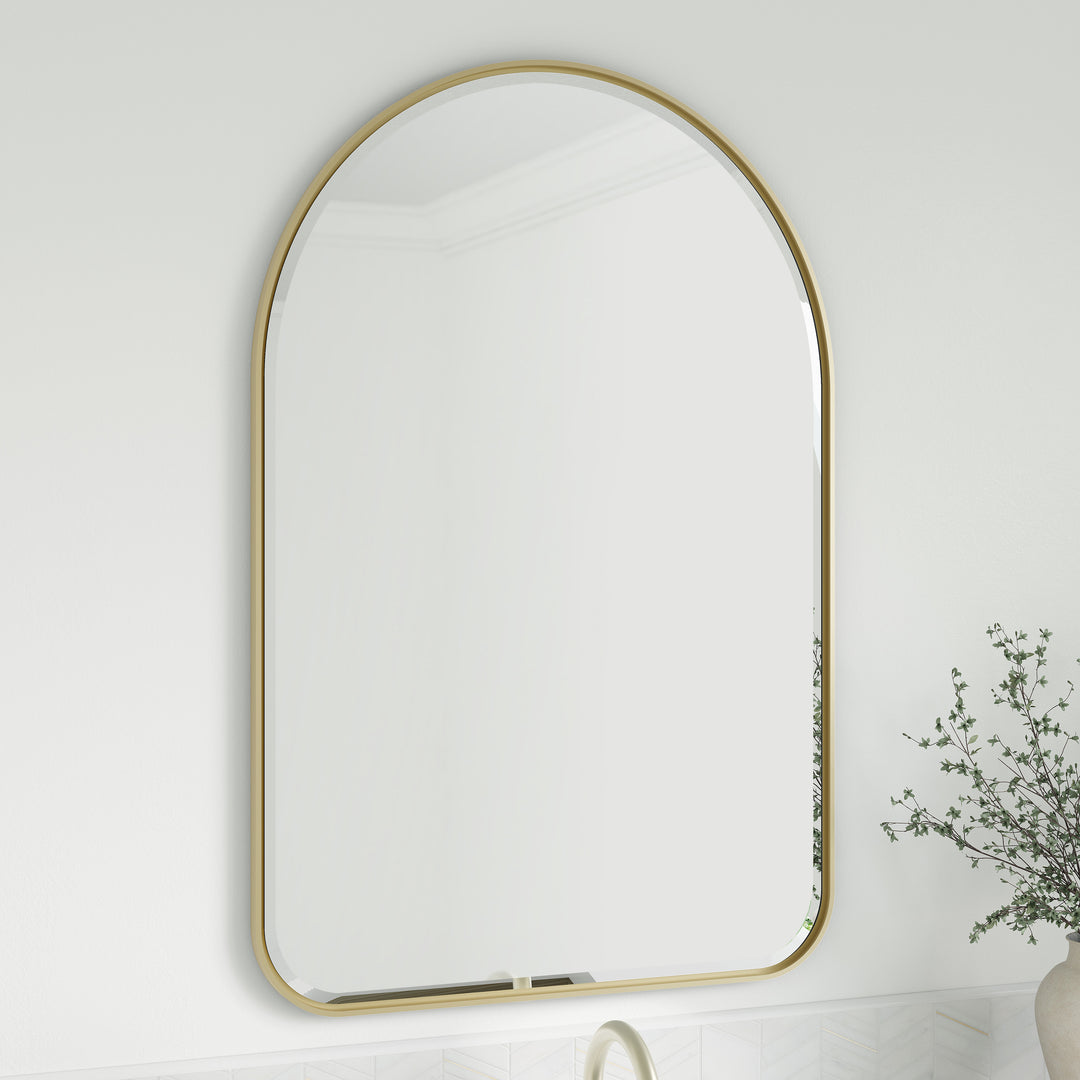 Rohe 24" x 36" Arched Bathroom Mirror, Champagne Brass