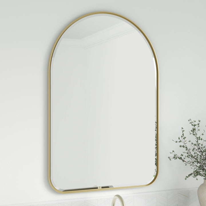 Rohe 24" x 36" Arched Bathroom Mirror, Champagne Brass
