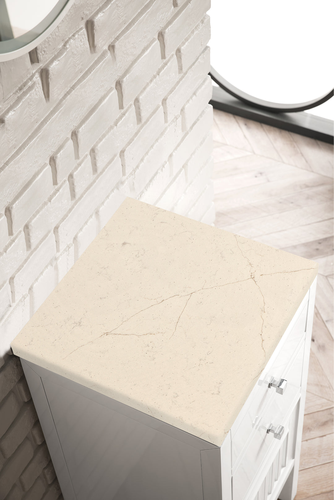 Athens 15" Base Cabinet with Right Door in Glossy White, Eternal Marfil Silestone Top