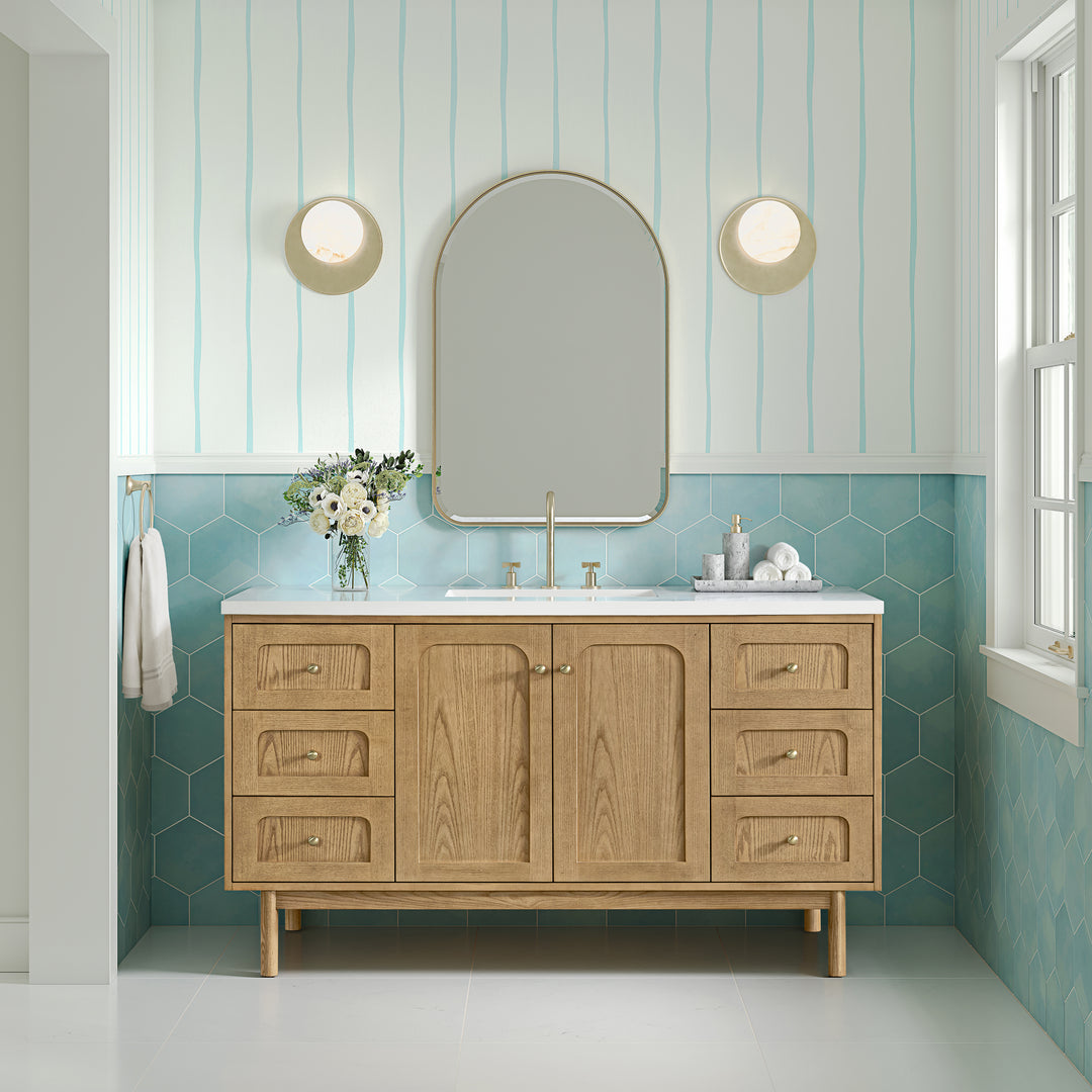 Rohe 24" x 36" Arched Bathroom Mirror, Champagne Brass