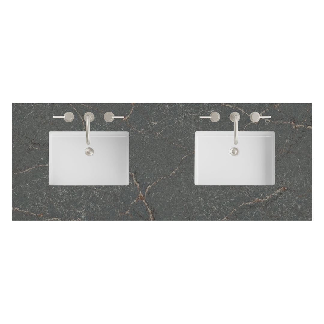 60" Double Vanity Top in Parisien Bleu Silestone with Undermount Sinks | ANVE Kitchen &amp; Bath