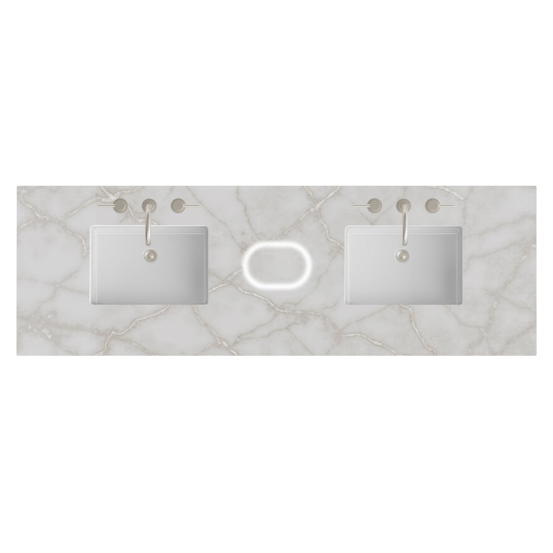 72" Double Sink Vanity Top in Victorian Silver with FreePower Charger | ANVE Kitchen &amp; Bath