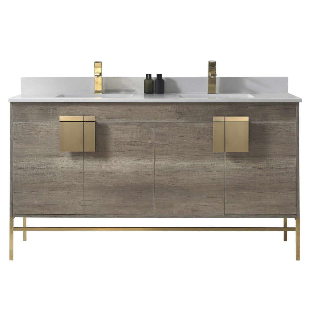  Shawbridge 60" Modern Double Bathroom Vanity  Shadow Gray with Satin Brass Hardware