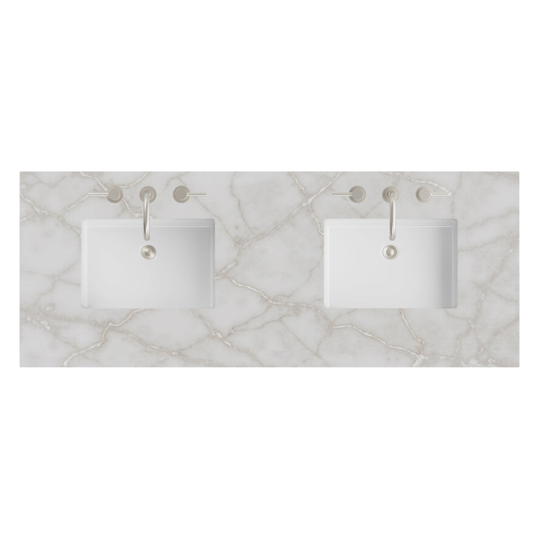 60" Double Vanity Top in Victorian Silver Silestone with Undermount Sinks | ANVE Kitchen &amp; Bath