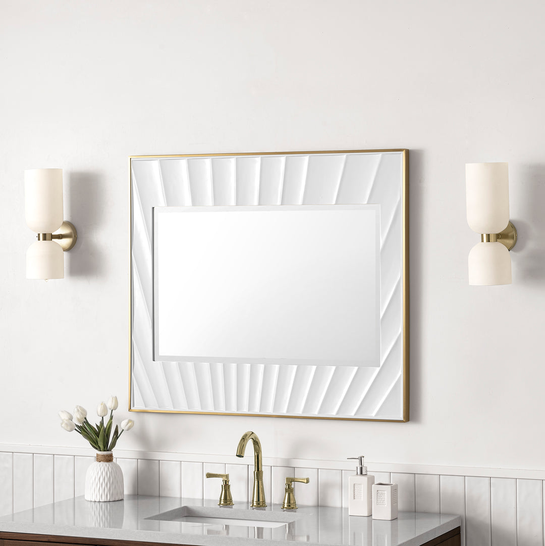 Soleil 35.9" x 31.5" Sunburst Bathroom Mirror, Matte White with Gold