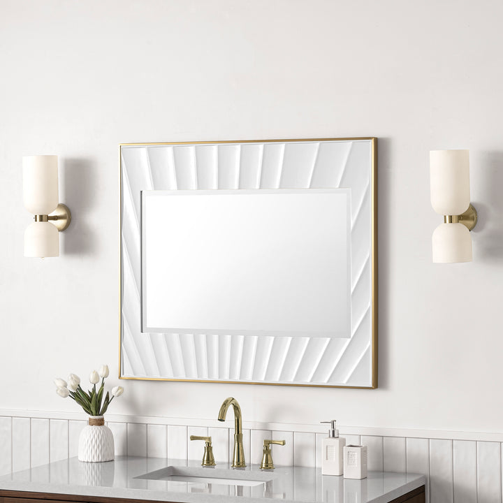 Soleil 35.9" x 31.5" Sunburst Bathroom Mirror, Matte White with Gold