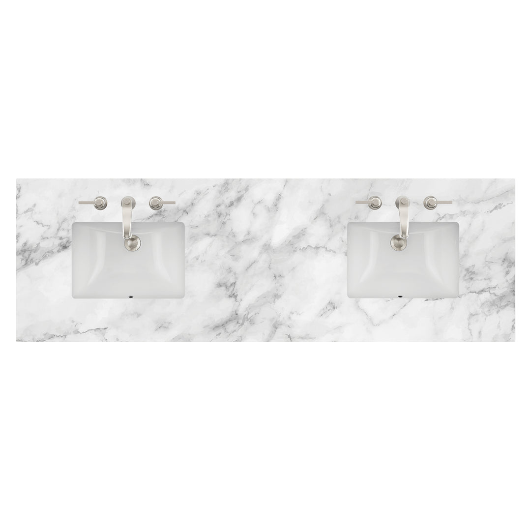 72" Double Carrara White Marble 3 CM Vanity Top with Undermount Sinks | ANVE Kitchen &amp; Bath