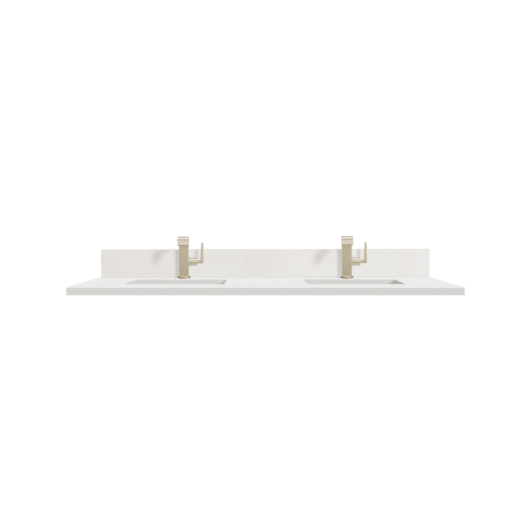 White Zeus 60" Silestone Double Vanity Top with Backsplash &amp; 2 Undermount Sinks | ANVE Kitchen &amp; Bath