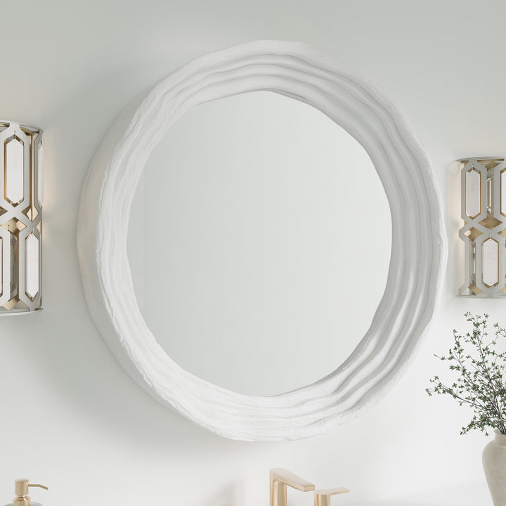Terra 30" x 30" Round Bathroom Mirror, Limestone