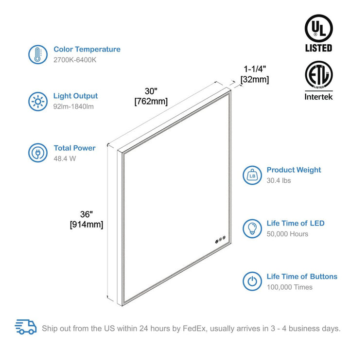 Stellar LED Bathroom Mirror, Anti-Fog