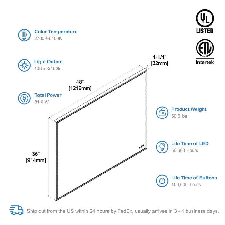 Stellar LED Bathroom Mirror, Anti-Fog