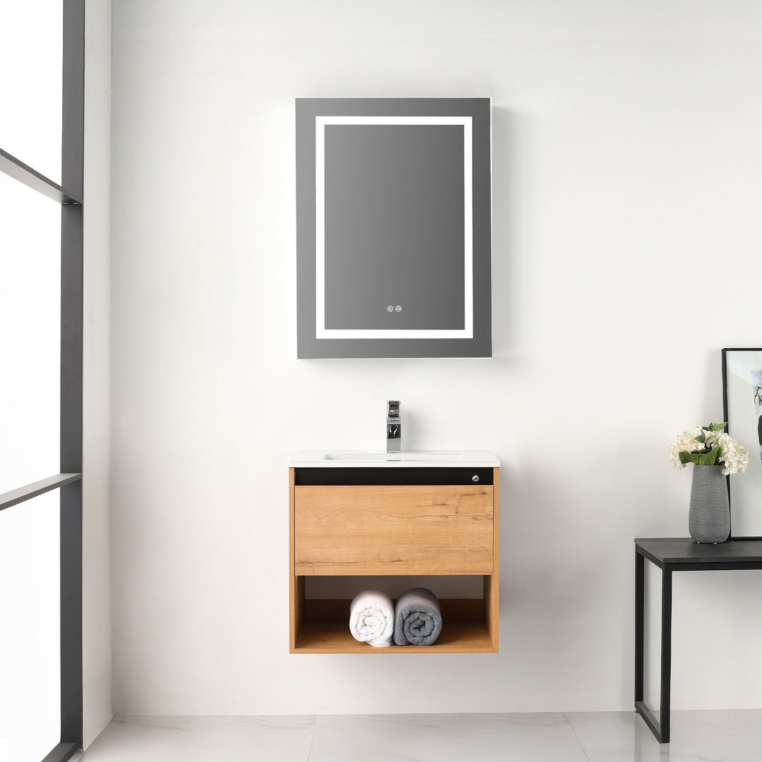 Bergen Wall-Mounted Single Sink Bathroom Vanity with LED Lighting