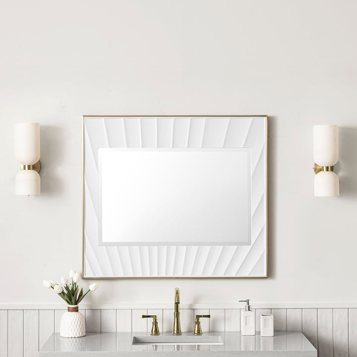 Soleil 35.9" x 31.5" Sunburst Bathroom Mirror, Matte White with Gold