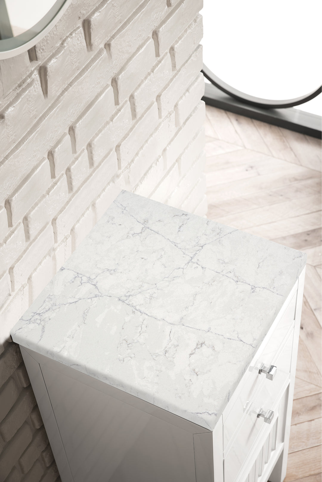 Athens 15" Base Cabinet with Right Door in Glossy White, Eternal Jasmine Pearl Silestone Top