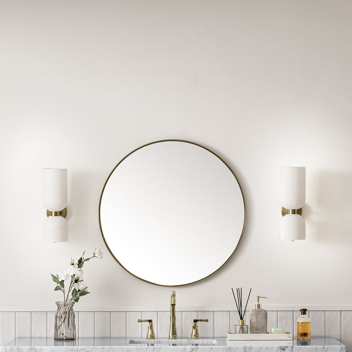 Rohe 30" x 30" Round Bathroom Mirror, Champagne Brass