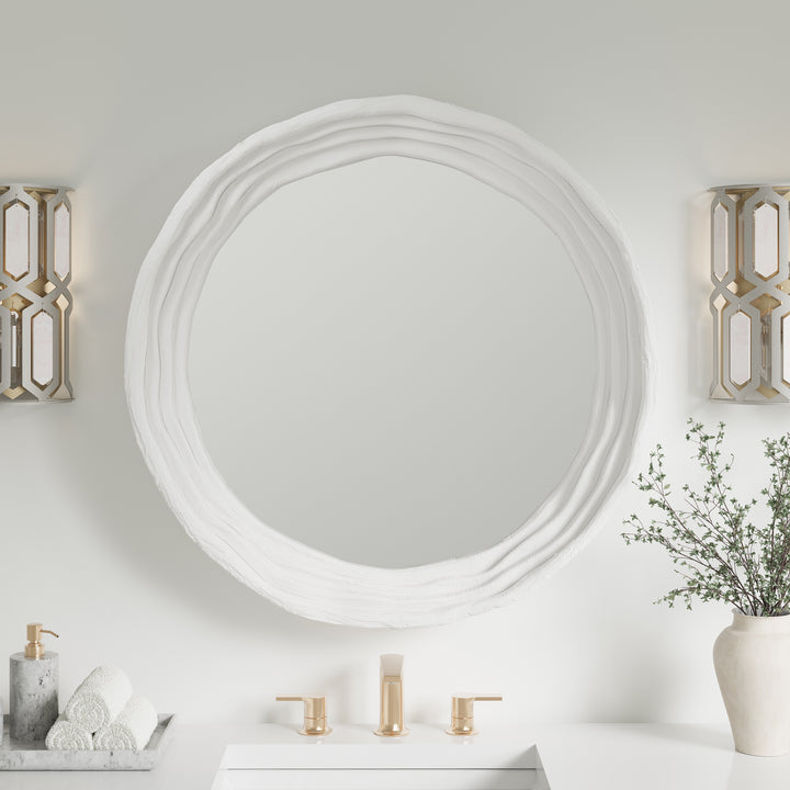 Terra 30" x 30" Round Bathroom Mirror, Limestone