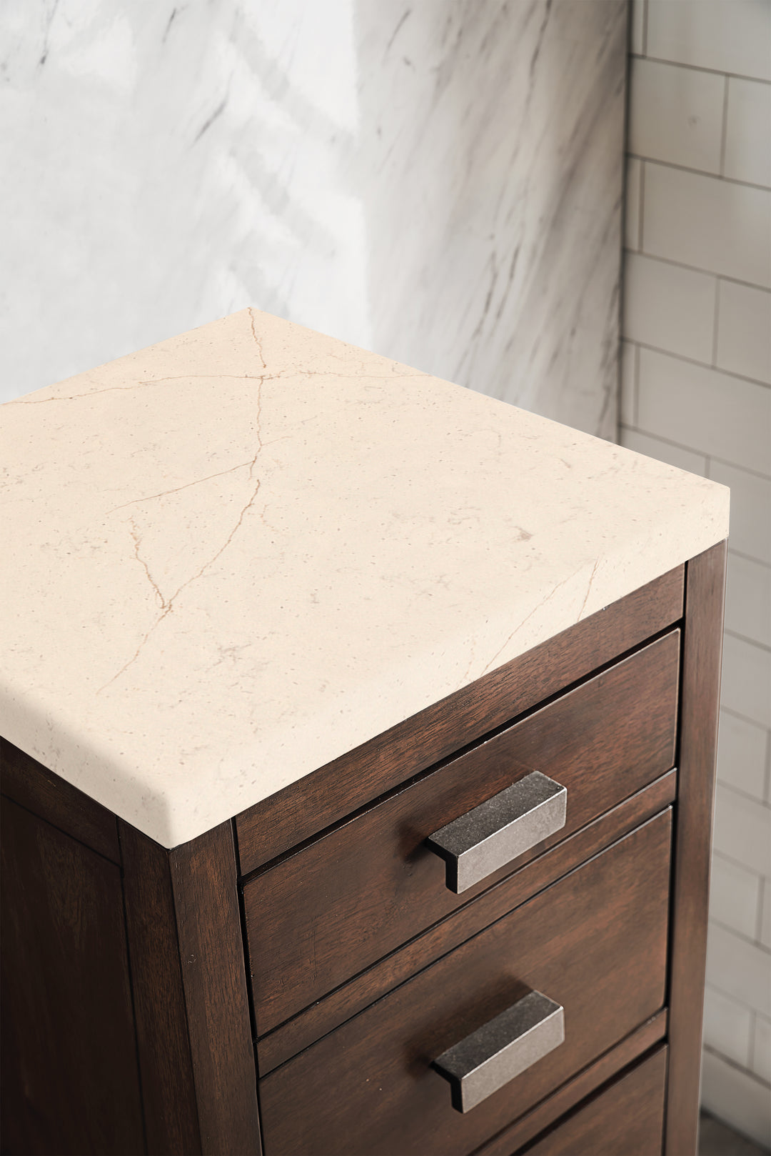 Addison 15" Base Cabinet in Mid-Century Acacia with Eternal Marfil Top
