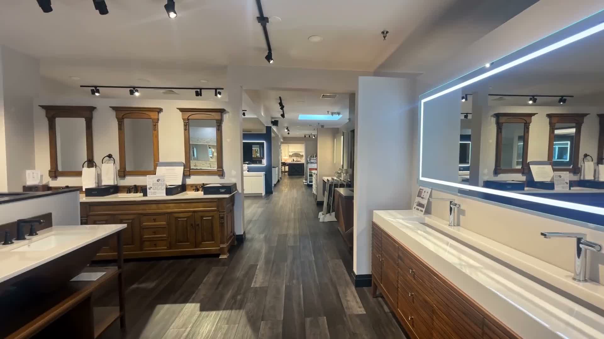 ANVE Kitchen & Bath showroom in Paramus, NJ — vanities, mirrors and fixtures on display